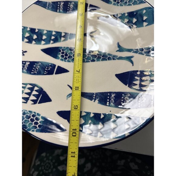 Set Of 4 Papart Seramik 10.5” Handpainted Dinner Plates Blue Aqua Coastal Turkey - Picture 5 of 5